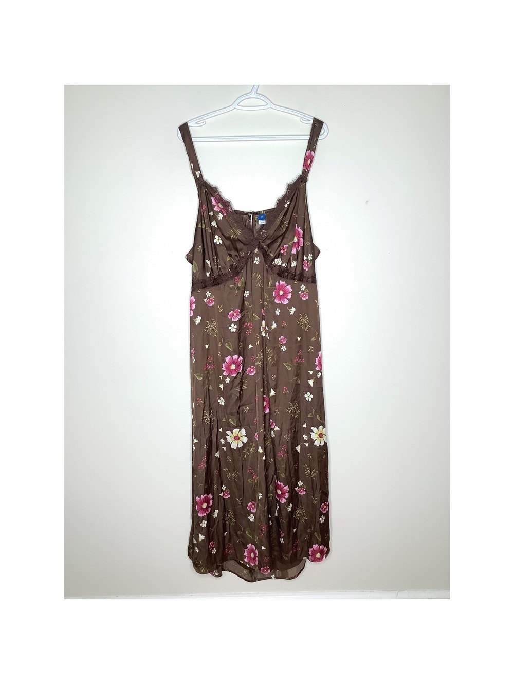 NWOT Old Navy Brown Floral Satin Lace Trim Slip Dress Size 3X